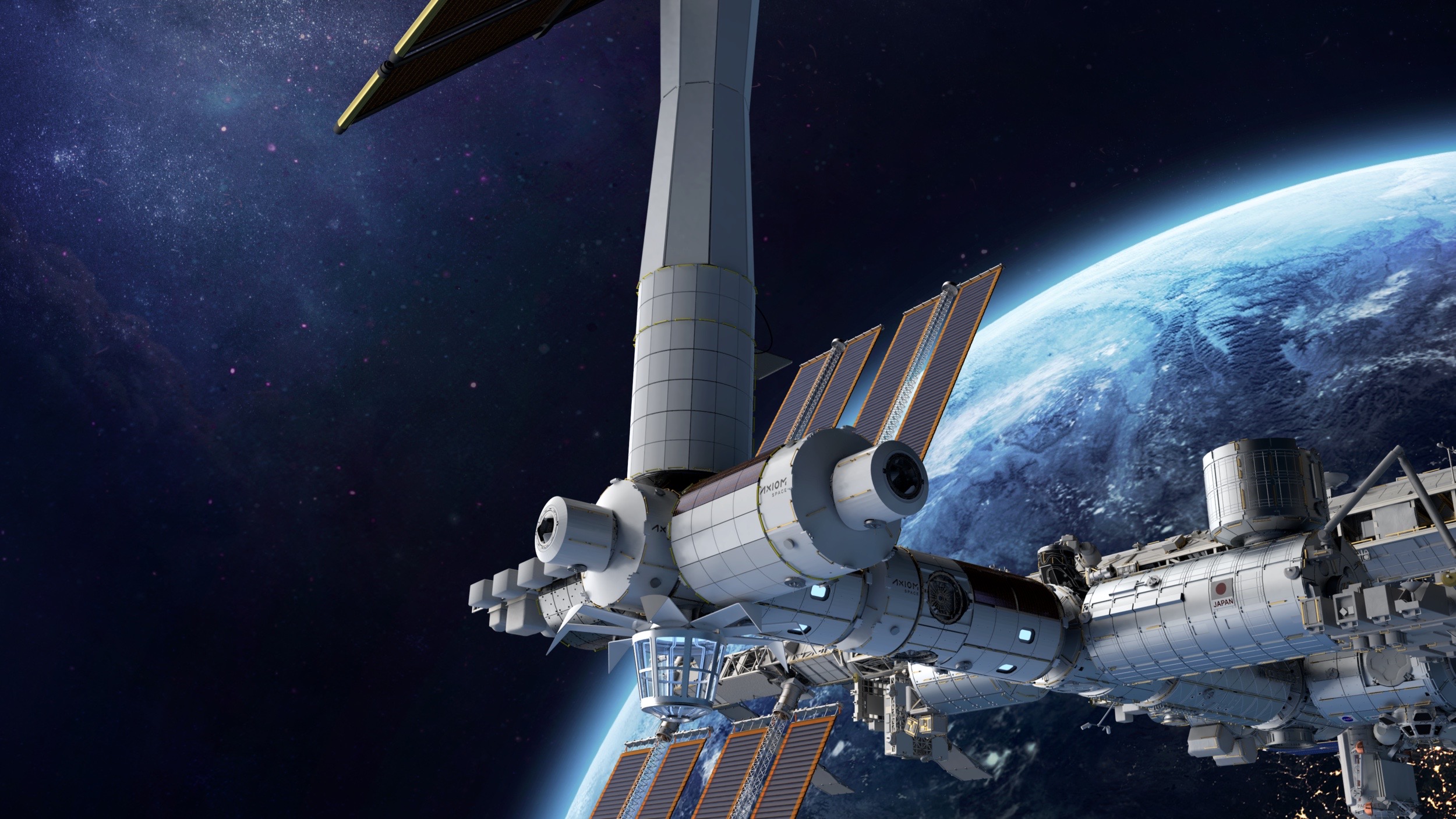 Houston merkezli Axiom Space'in Dünya yörüngesinde inşa etmeyi planladığı uzay istasyonunu gösteren bir sanatçının çizimi.