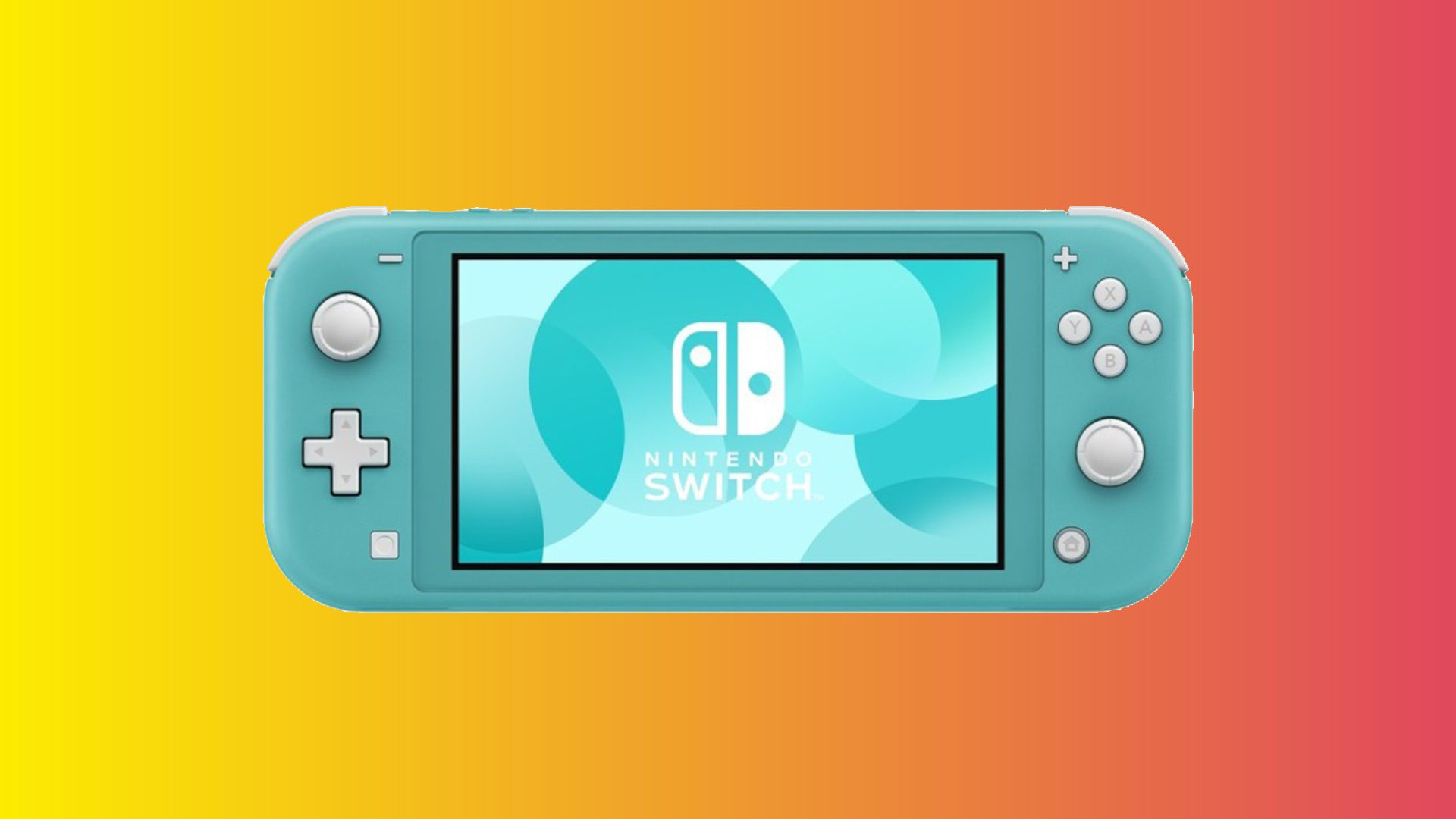 Çok renkli bir arka planda Nintendo Switch Lite.