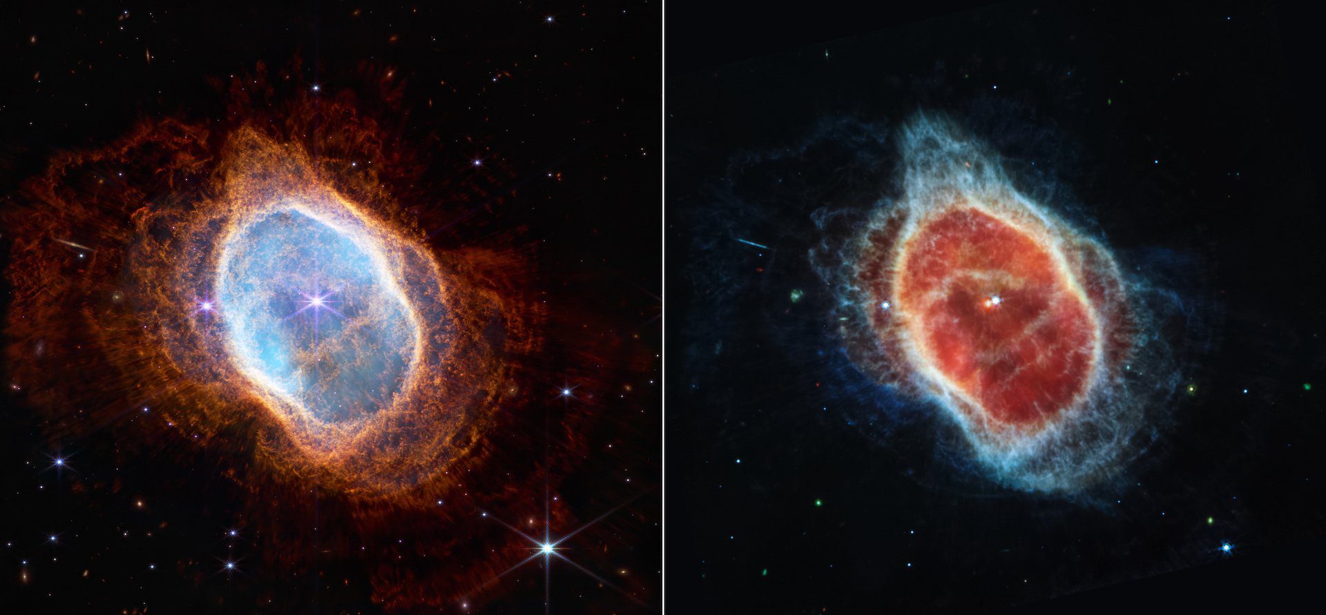 Ölmekte olan bir yıldız tarafından uzaya fırlatılan canlı gaz ve toz kabuklarının James Webb Teleskobu görüntüsü.