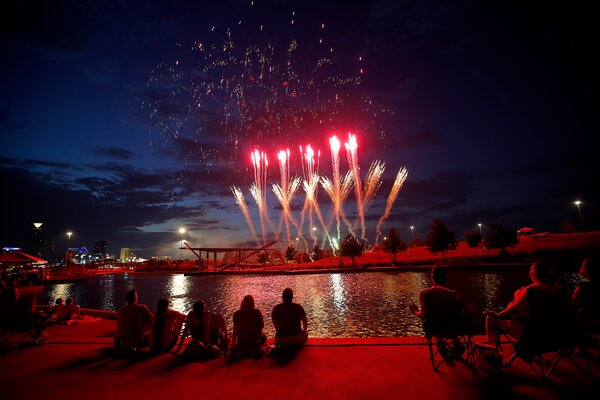 Revelers in Oklahoma City started their Independence Day celebrations on Saturday with a fireworks display.