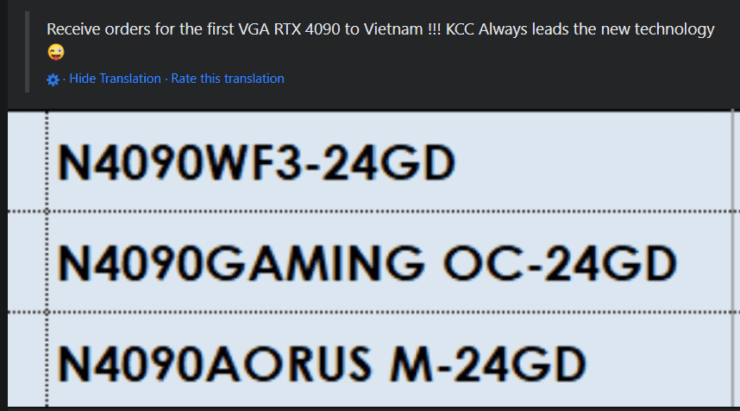 Gigabyte'ın GeForce RTX 4090 özel modelleri Vietnamlı perakendeci tarafından listelenmiştir.  (Resim kredisi: I_Leak_VN)