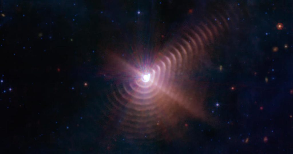 James Webb Uzay Teleskobu tarafından çekilen görüntüde birkaç yıldız bir 'parmak izi' oluşturuyor