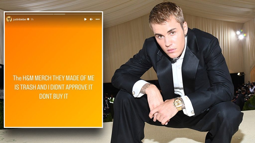 Justin Bieber, H&M'i izinsiz olarak atılan giysilerde kendi resmini kullanmakla suçladı.